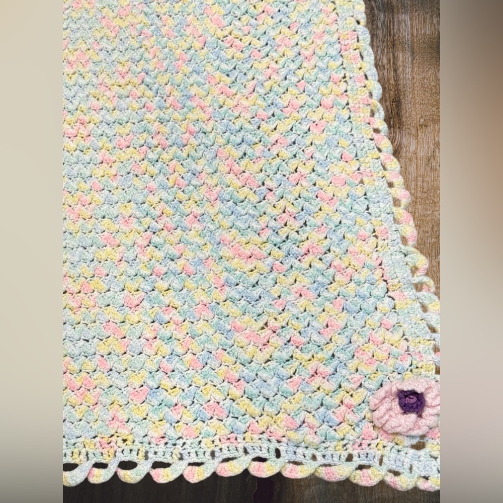 Handmade Crochet Baby Blanket Pastel Heirloom Cottagecore Nursery Throw 22x32‎ - Picture 2 of 11